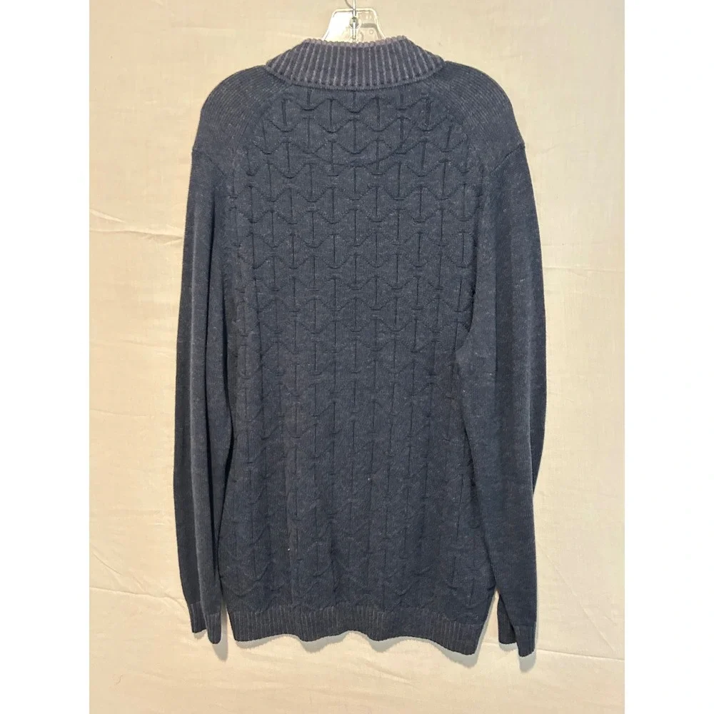 Tommy Bahama Mens XL Navy Blue Textured Geometric Quarter Zip Sweater 193-T42302